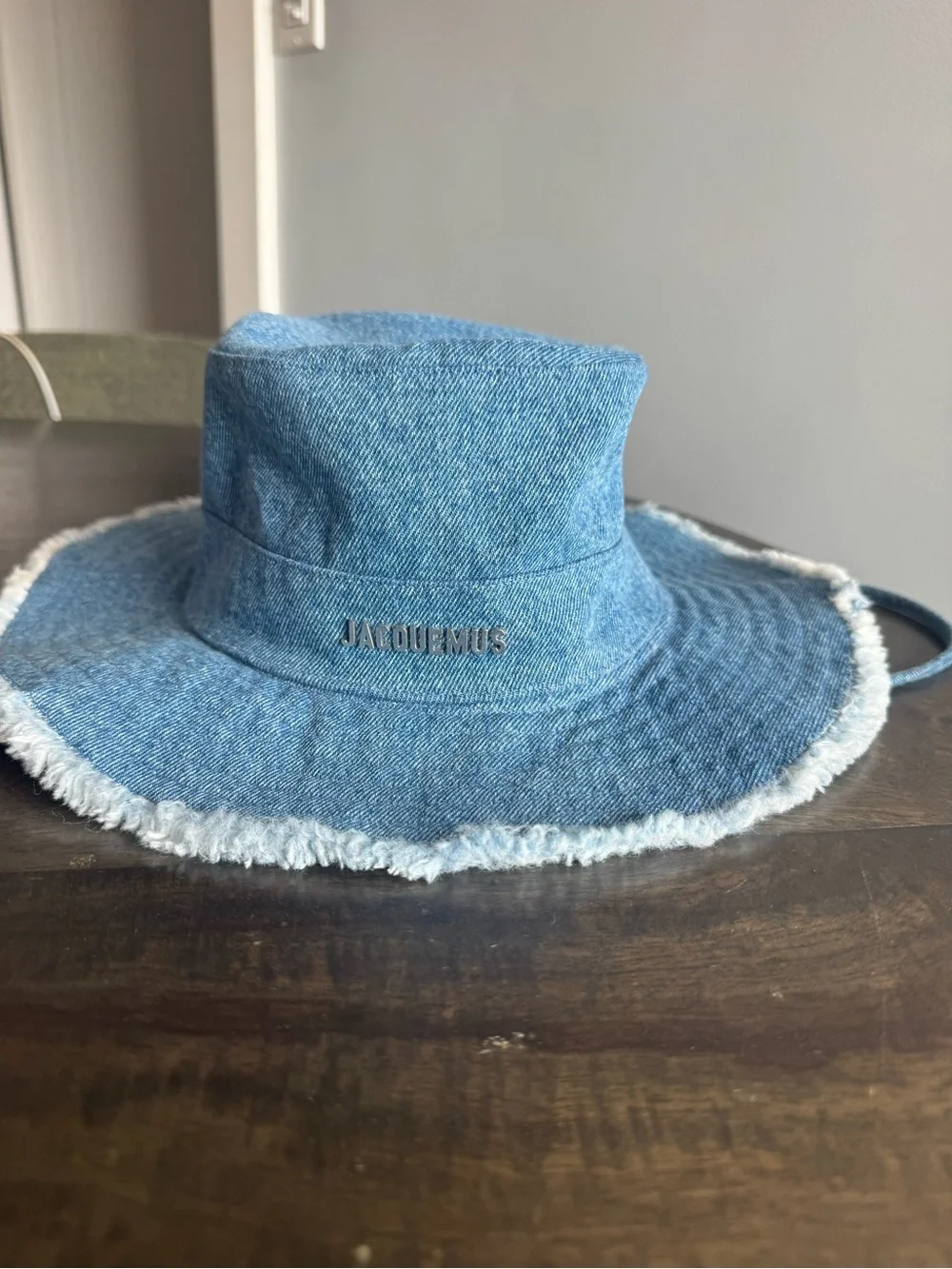 Jacquemus Light Blue Denim Bucket Hat with Silver Logo